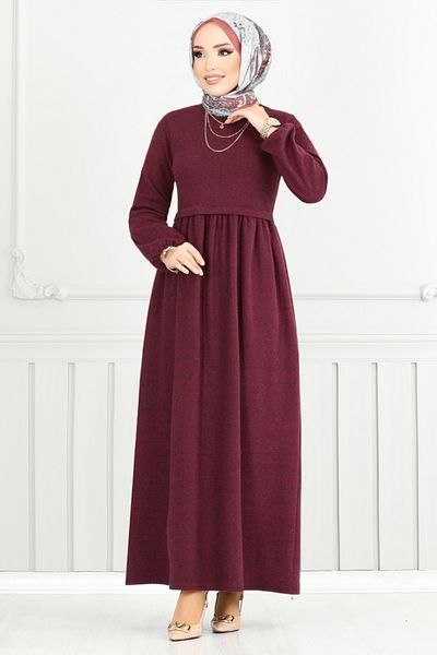 ModaMerve Φόρεμα Hijab με ελαστική μανσέτα 22034UKB929-M Claret Red