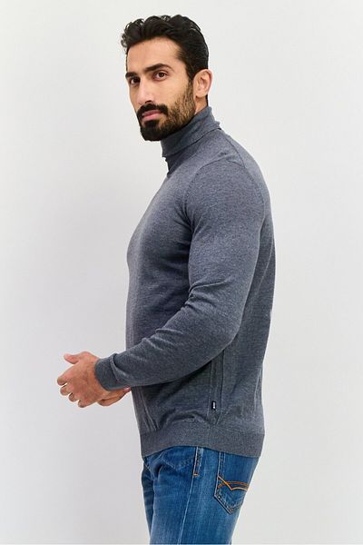 BOSS Men High Neck Long Sleeve Textured Sweater, Grey
