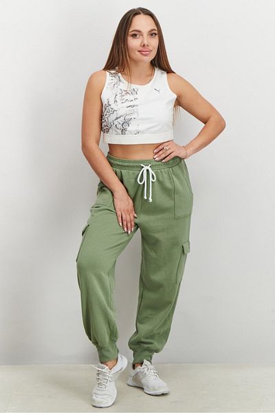 Puma Women Round Neck Sleeveless Metallic Printed Cropped Top, White