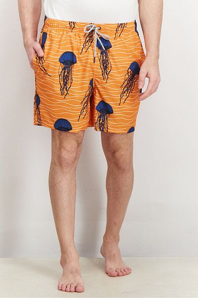Rainforest Men Drawstring Allover Printed Board Short, Orange Combo