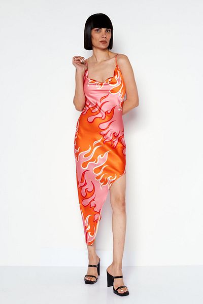 Steve Madden Women Abstract Print Midi Dress, Pink Combo