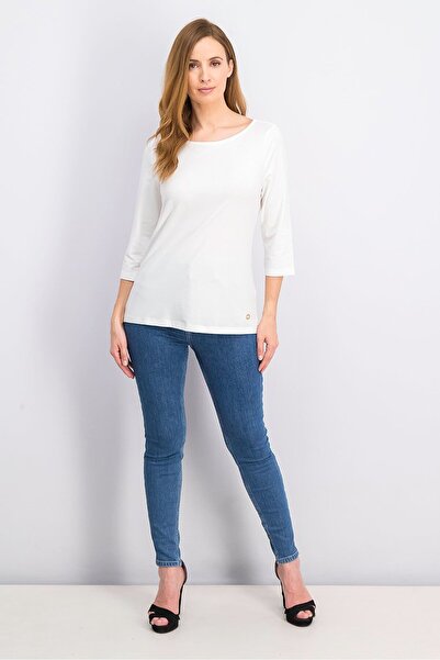Tchibo Women Bateau Plain 3/4 Sleeve Top, White