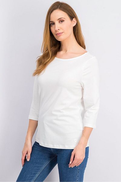 Tchibo Women Bateau Plain 3/4 Sleeve Top, White