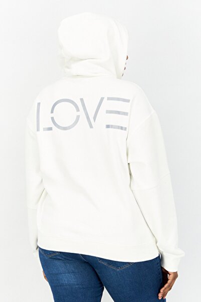 Esprit Women Hood With Drawstring Long Sleeve Plain Sweatshirt, White