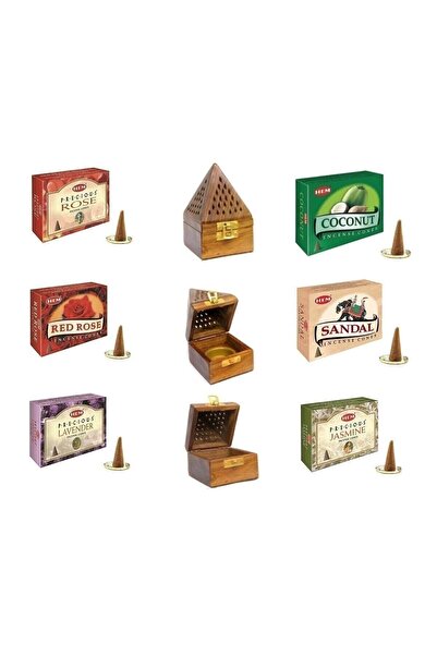 BUHANA HEDİYELİK Ahşap Konik Buhur Tütsü Yakma Kutusu Ve 6 Adet Konik Buhur S...