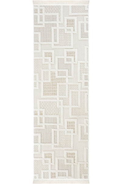 Cool Halı Ares 8808 Krem Yolluk Geometrik Antre Hol Koridor Halısı Yatak Odası Halı Bukle Kesme Halı Yolluk