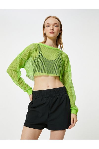 Koton Tricou sport oversize din plasă, cu mânecă lungă, cu decolteu