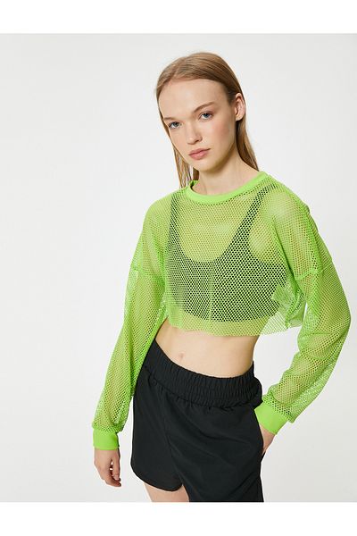 Koton Tricou sport oversize din plasă, cu mânecă lungă, cu decolteu