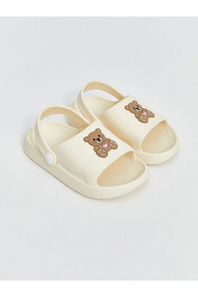 LC Waikiki Lcw Steps Ecru Bear Printed Baby Girl Slippers
