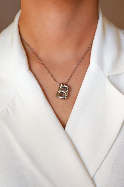 Brillo نموذج بالون الحروف قلادة فولاذية فضية اللون