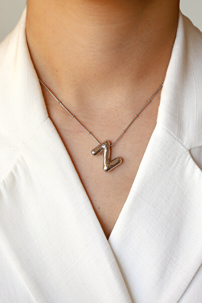 Brillo نموذج بالون الحروف قلادة فولاذية فضية اللون