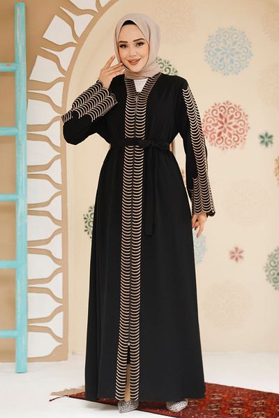Neva Style Embroidered Black Hijab Abaya 29114S