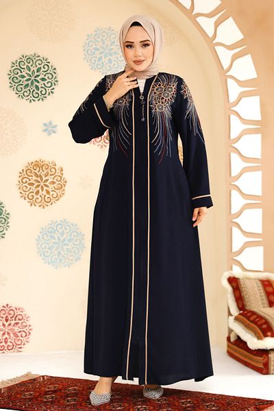 Neva Style عباية حجاب بسحاب منقوشة 41565DSN3