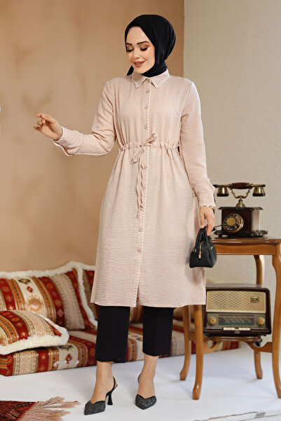 Neva Style Beige Hijab Tunic - Button, Model 10177Beige