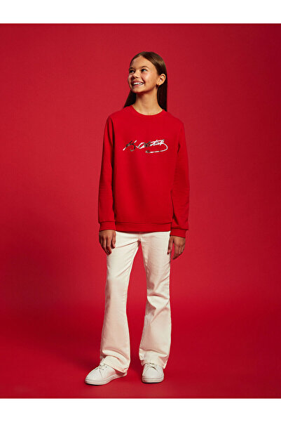 LC Waikiki LCW Παιδικό φούτερ με λαιμόκοψη με στάμπα Ataturk για κορίτσια (W4)