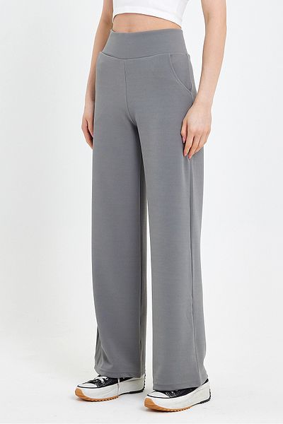 Club Floral Fashıon Gray Corsage Belt Loose Cut Crepe Trousers