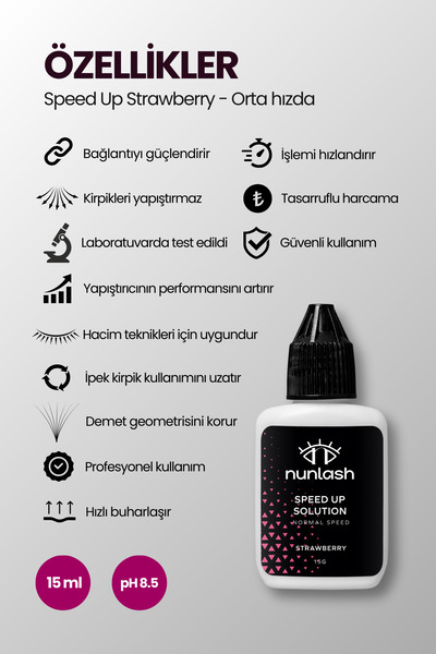 nunlash Speed Up Strawberry Yapıştırcı Hızlandırıcı Ve Güçlendirici Solüsyonu Çilek 15ml
