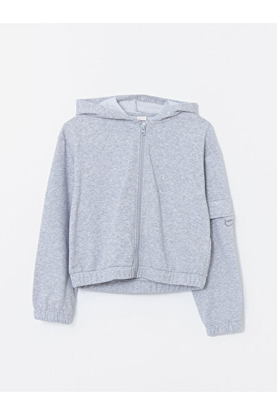 LC Waikiki Φούτερ LCW Kids Grey Hooded Girl's Crop με φερμουάρ