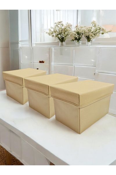 Balkan Room 3 Pieces Beige Clamshell In-Cabinet Organizer Box Multi-Purpose Storage Box Large 30X20X20 cm