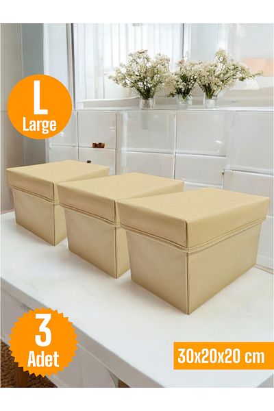 Balkan Room 3 Pieces Beige Clamshell In-Cabinet Organizer Box Multi-Purpose Storage Box Large 30X20X20 cm