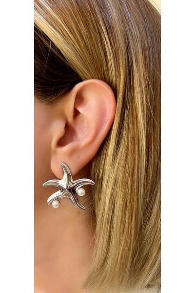Store Starfish earrings with steel pearls