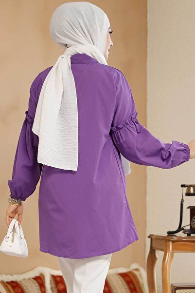 Neva Style Embroidery Patterned Purple Hijab Tunic 40603Mor