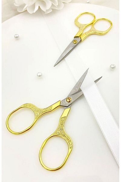 OZN AKSESUAR Gold Color Promise Engagement Scissors - Ribbon Opening, Special Day Merasim Embroidered