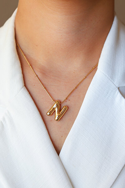 Brillo Harfli Balon Model Gold Çelik Kolye