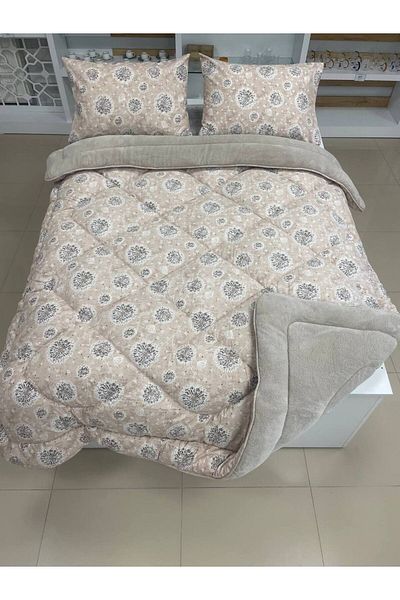 Sudem Home Collection Dandelion Beige Double and Double Sided Wellsoft Fleece Pufidik Comforter Set