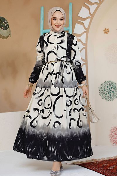 Neva Style Rochie neagră cu model hijab - 10208S