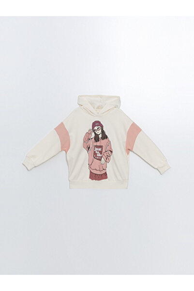 LC Waikiki LCW Kids Екру дебела блуза с качулка за момичета