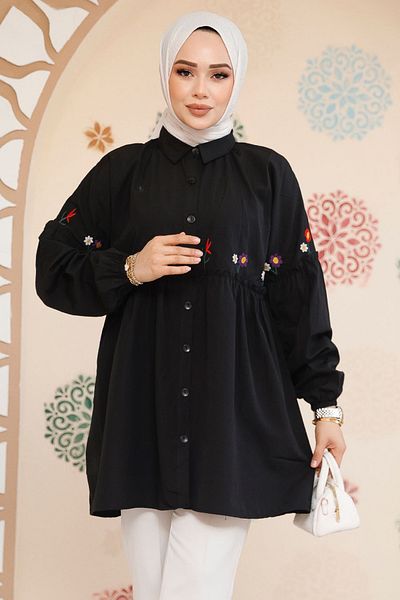Neva Style Tunica neagra cu model de broderie 40603S