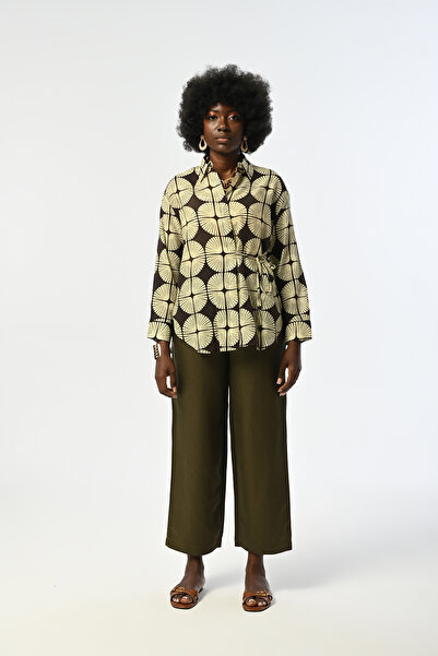 Orfeo Negro Women's Patterned Shirt with Front Tie Detail