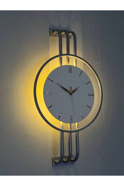 hibiscus İskandinav Tarzı Duvar Saati, Işıklı, Ahşap Merkez, Metal Pil İle Ça...