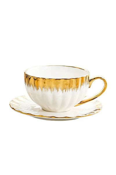 Vadi Enzo 6-Person Porcelain Gold Gilded Nescafe Cup Set