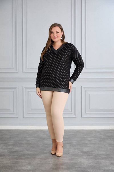 wearon tekstil Women's Large Size V-Neck Silvery Line Pattern Bluz