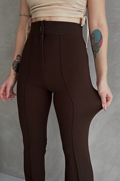 Maude Kadın Kahverengi Yüksek Bel Toparlayıcı Ispanyol Paça Palazzo Pantolon