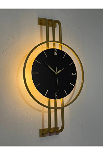 hibiscus İskandinav Tarzı Duvar Saati, Işıklı, Ahşap Merkez, Metal Pil İle Ça...