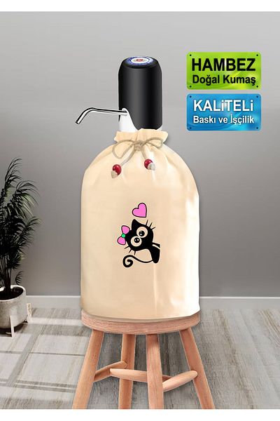 enmalife Cat Printed Bottle Holster with Decorative Buckle Natural Burlap Drawstring Washable Holster