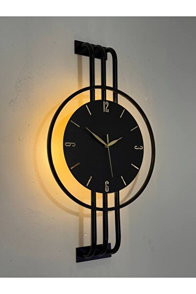 hibiscus İskandinav Tarzı Duvar Saati, Işıklı, Ahşap Merkez, Metal Pil İle Ça...