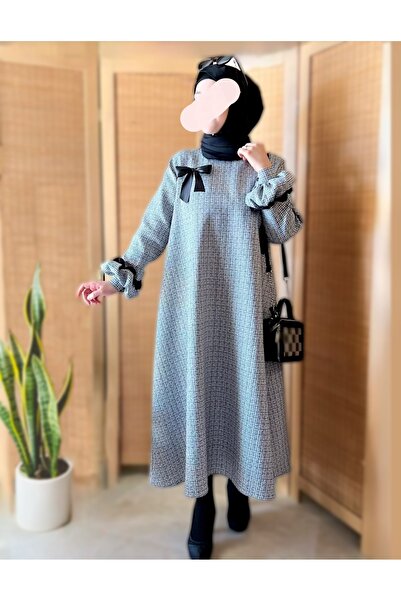 Moda Saden Şannel Kumaşından Papyon detaylı Elbise