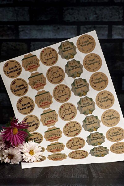 Vice Ramazan etiketi - Hayırlı Ramazanlar baskılı - 70 adet Kraft Bayram Etiketi (4,5 cm)