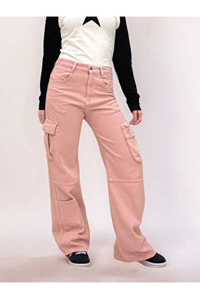 Asortix Kız Çocuk %100 Pamuk Gabardin Geniş Bacak Kargo Cepli Pantolon - Raha...