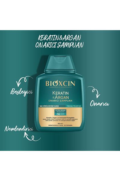 Bioxcin Keratin Argan Repair Shampoo - for All Hair Types, 300ml X 4 Pcs + 1 Pcs 100ml Gel Gift