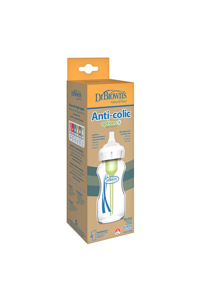 Dr.Brown's Dr. Brown's Wide Mouth Anti-Colic Options Glass Baby Bottle, 270ml Single Package