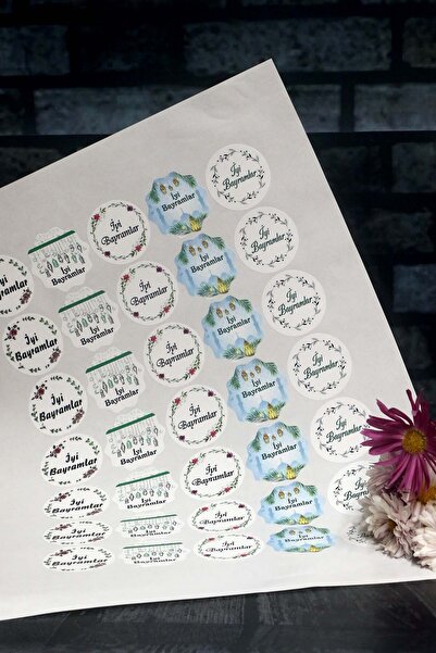 Vice Bayram etiketi - İyi Bayramlar baskılı - 70 adet (4,5 cm)