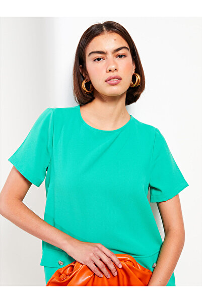 LC Waikiki Πράσινο φόρεμα με κοντό μανίκι από κρεπ