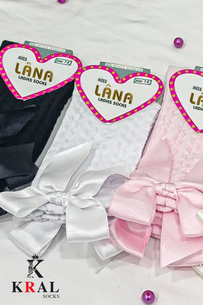 KRAL SOCKS Κοριτσίστικες κάλτσες (4 ΖΕΥΓΑ) Πολύχρωμες βαμβακερές σχολικές κάλτσες με σχέδιο κορδέλας