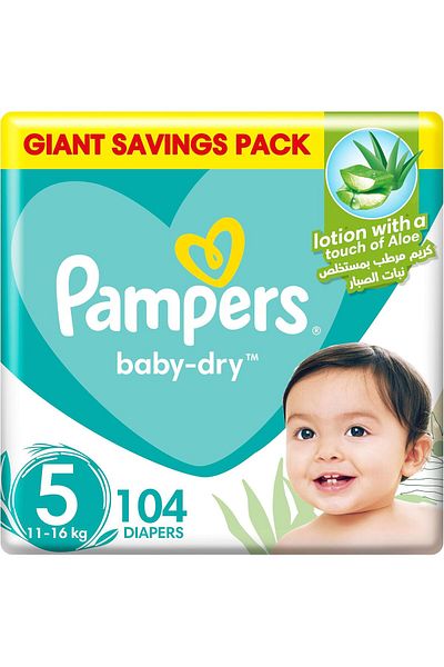 Pampers Aloe Vera, Size 5, Junior, 11-16kg, Giant Pack, 104 Taped Diapers