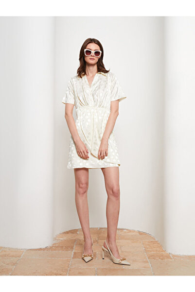 LC Waikiki Shirt Collar Patterned Short Sleeve Satin Women's Dress